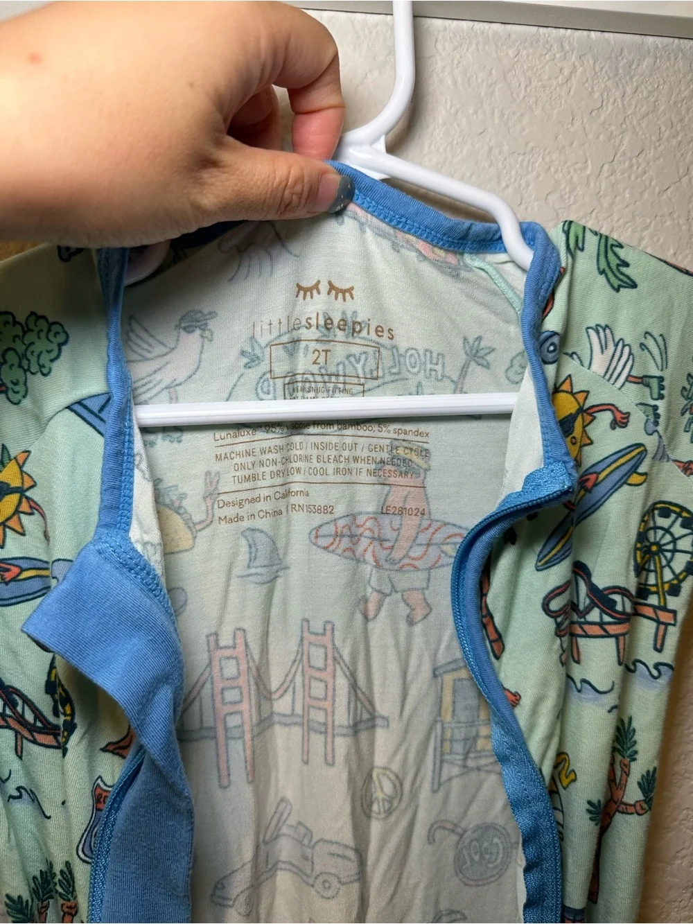 Little Sleepies Golden State Zippy Size 2T  Like new